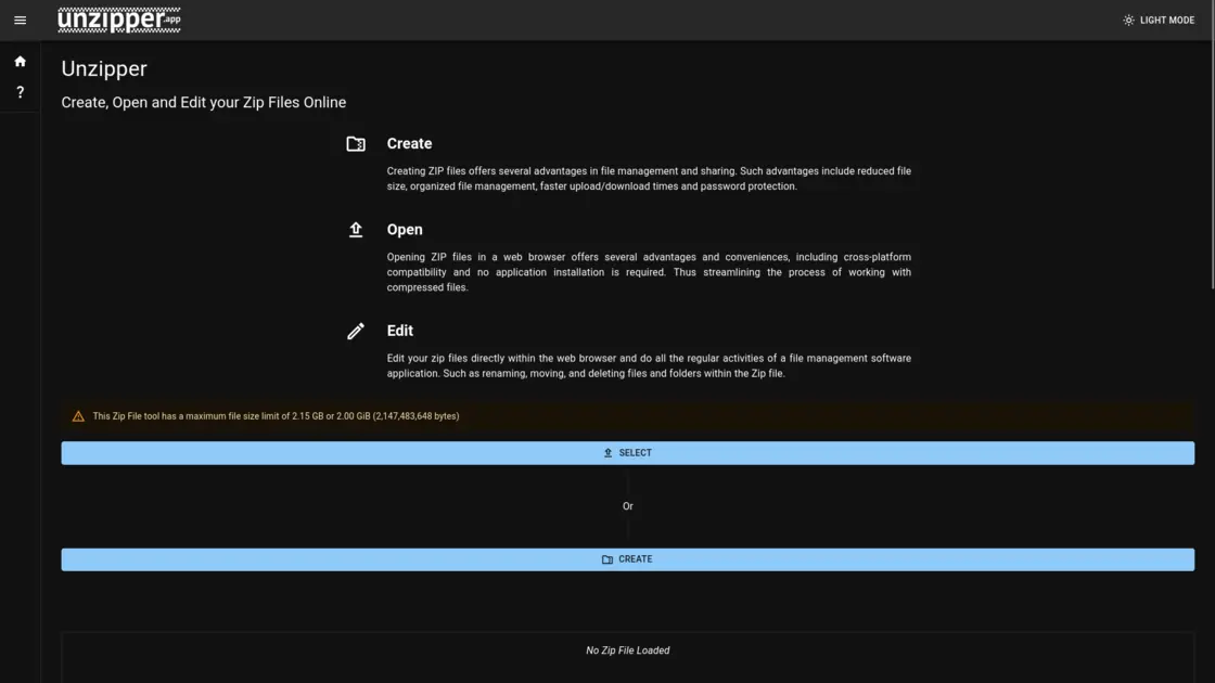 Unzipper.app Home Page